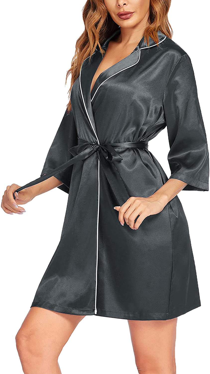 Ekouaer Women'S Satin Silk Kimono Robe Silky Bathrobe Bridesmaids Robe Ladies Loungewear S-XXL Apparel & Accessories > Clothing > Sleepwear & Loungewear > Robes Ekouaer   