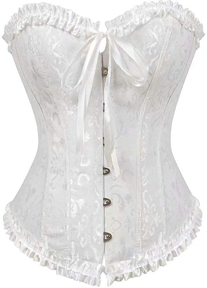 Women'S Lacing Corset Top Satin Floral Boned Overbust Body Shaper Bustier Apparel & Accessories > Clothing > Underwear & Socks > Lingerie SHYMMUO White1 X-Large 