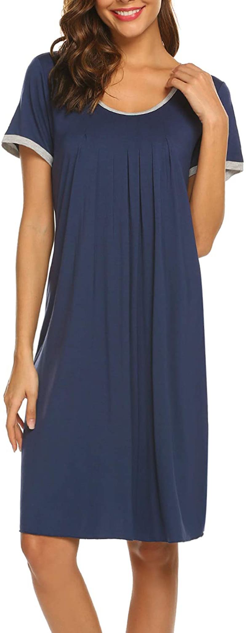 Ekouaer Women'S Nightgown Short Sleeve Sleepwear Comfy Sleep Shirt Pleated Scoopneck Nightshirt S-XXXL Apparel & Accessories > Clothing > Sleepwear & Loungewear > Nightgowns Kylie Max   