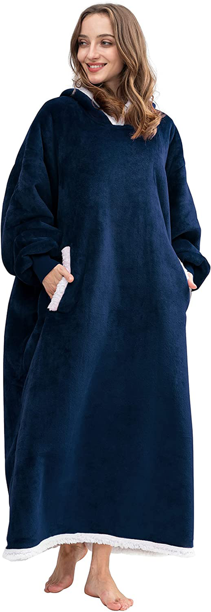 HBlife Oversized Long Wearable Blanket Hoodie for Adult, Thick Sherpa Sweatshirt with Elastic Sleeves and Giant Pockets Super Warm and Cozy Fuzzy Plush Fleece Blanket Jacket, Blue Arts & Entertainment > Party & Celebration > Gift Giving HBlife   