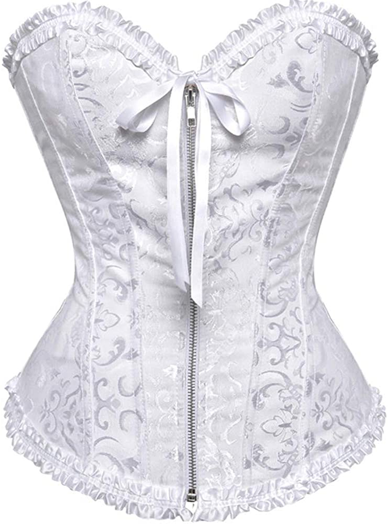 Corset Top Bustier Women'S Overbust Satin Floral Lace up Trim plus Size Bodyshaper Apparel & Accessories > Clothing > Underwear & Socks > Lingerie jutrisujo White 2550 Small 