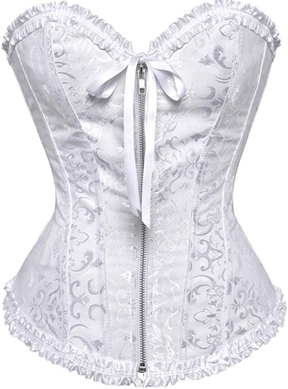 Corset Top Bustier Women'S Overbust Satin Floral Lace up Trim plus Size Bodyshaper Apparel & Accessories > Clothing > Underwear & Socks > Lingerie jutrisujo White 2550 Small 