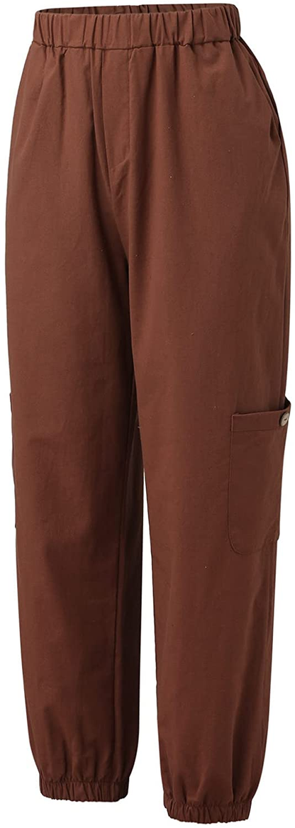Burband Womens Cotton Elastic Waist Tactical Joggers Pants Cargo Sweatpants with Pockets Hiking Linen Yoga Lounge Trousers Apparel & Accessories > Clothing > Underwear & Socks > Shapewear Burband   
