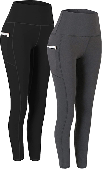 Fengbay 2 Pack High Waist Yoga Pants, Pocket Yoga Pants Tummy Control Workout Running 4 Way Stretch Yoga Leggings Apparel & Accessories > Clothing > Activewear Fengbay Black & Dark Grey Large 