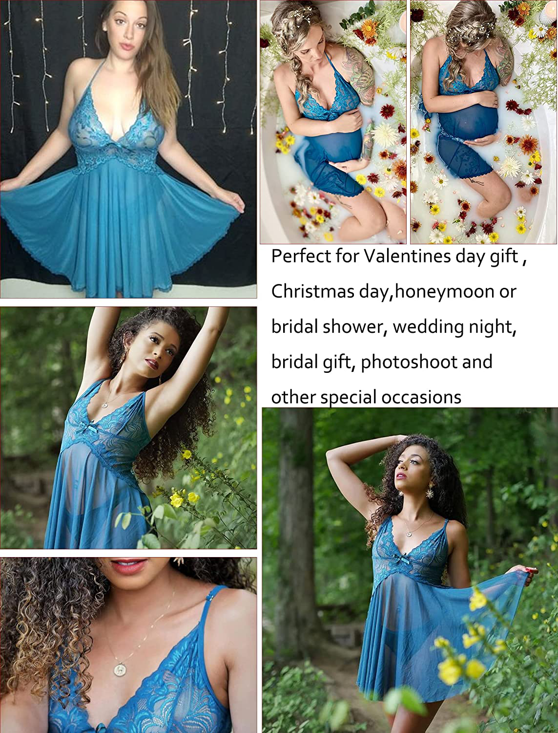 Avidlove Lingerie for Women Lace Babydoll Halter Chemise V Neck Nightgown Sexy Sleepwear Nightdress Apparel & Accessories > Clothing > Underwear & Socks > Lingerie Kylie Max   