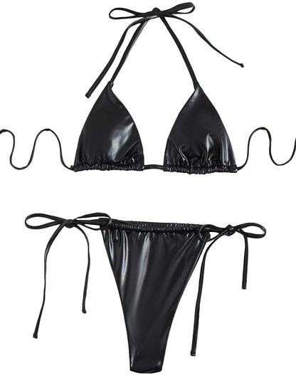 SOLY HUX Women'S Metallic Halter Top Two Piece Swimsuit Tie Side Triangle Bikini  Kylie Max   