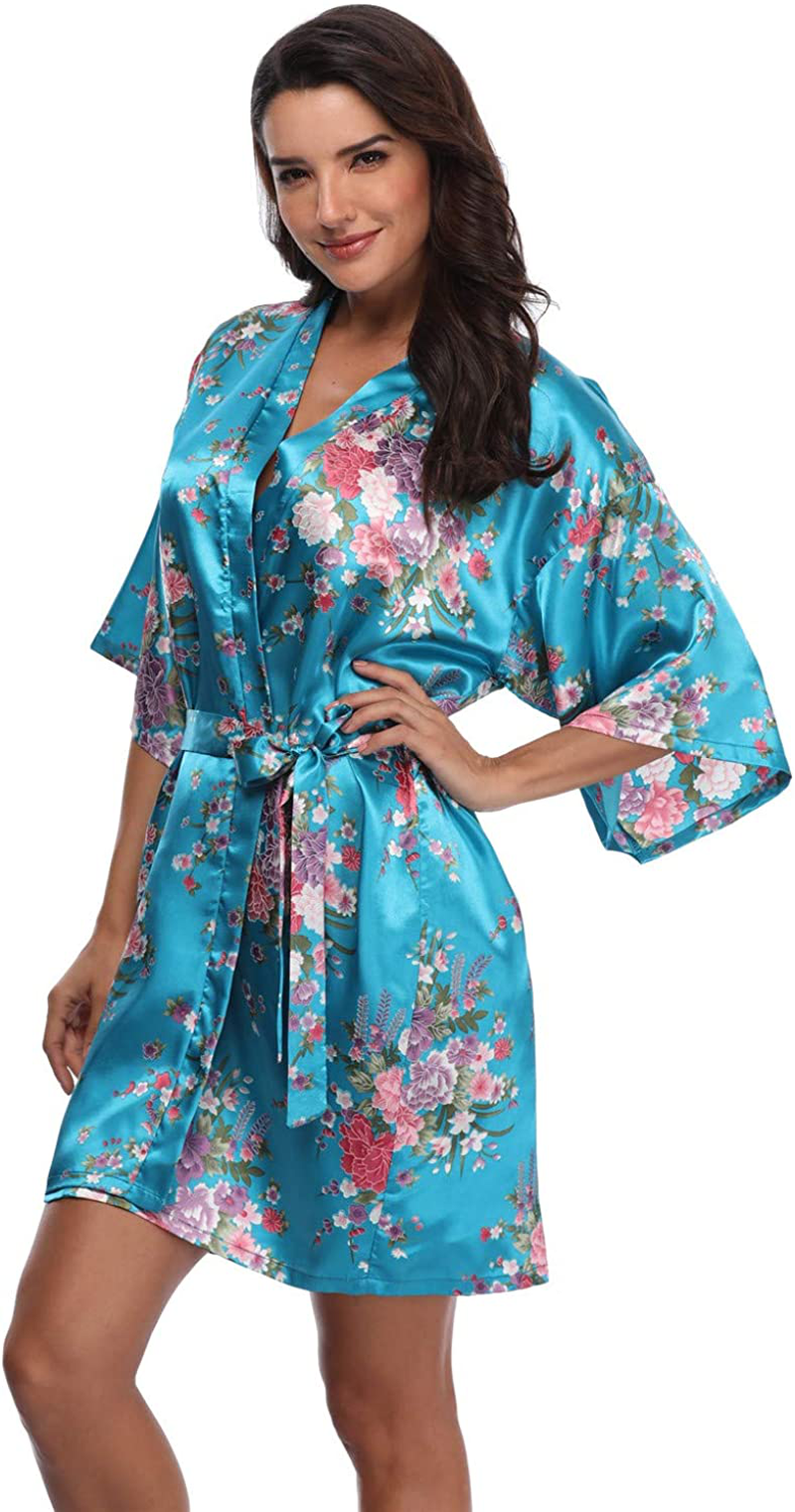 Women'S Floral Short Satin Bridesmaid Robes Silky Bride Robes Getting Ready Apparel & Accessories > Clothing > Sleepwear & Loungewear > Robes Super Shopping-zone   
