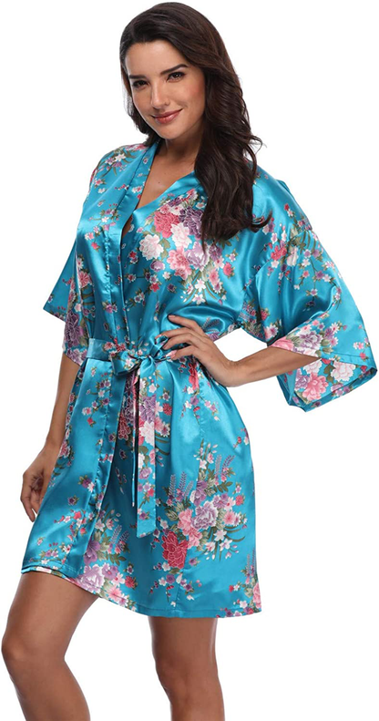 Women'S Floral Short Satin Bridesmaid Robes Silky Bride Robes Getting Ready Apparel & Accessories > Clothing > Sleepwear & Loungewear > Robes Super Shopping-zone   