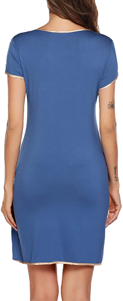 Ekouaer Womens Nightgown Sleep Shirt Dress Satin Patchwork Short Sleeve Sleepwear with Pocket Apparel & Accessories > Clothing > Sleepwear & Loungewear > Nightgowns Kylie Max   