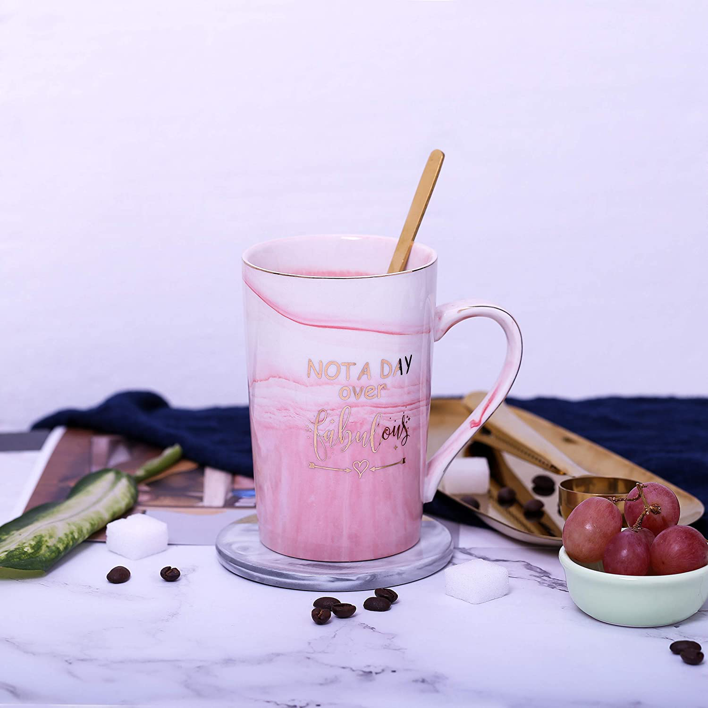 Jumway Not A Day Over Fabulous Mug - Birthday Gifts for Women - Funny Birthday Gift Ideas for Her,Friends, Coworkers, Her, Wife, Mom, Daughter, Sister, Aunt Ceramic Marble Mug 14 Oz Pink Arts & Entertainment > Party & Celebration > Gift Giving Jumway   