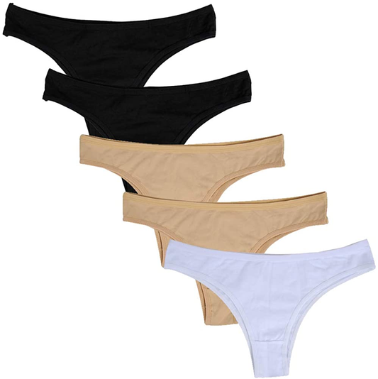 Nightaste Women'S 5-Pack Soft Cotton Tanga Panties Breathable Sport Half Back Coverage Bikini Thong Underwear Apparel & Accessories > Clothing > Underwear & Socks > Underwear Nightaste 2black/2beige/White X-Large 
