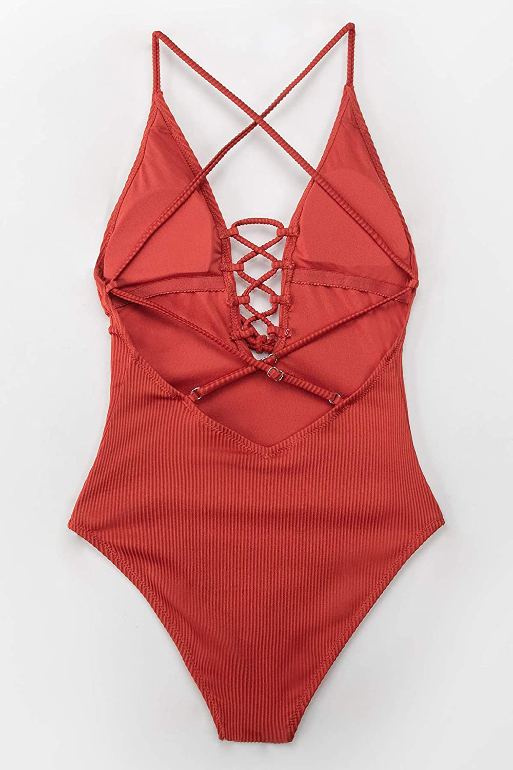 CUPSHE Women'S Solid Color V Neck Lace up One Piece Swimsuit Apparel & Accessories > Clothing > Swimwear Kylie Max   