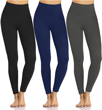Women's Buttery Soft Leggings No See-Through High Waist Tummy Control Yoga Pants 3 Pack Spandex Workout Running Tights Apparel & Accessories > Clothing > Activewear Hi Clasmix 02-black & Dark Grey& Navy Blue Large-X-Large 