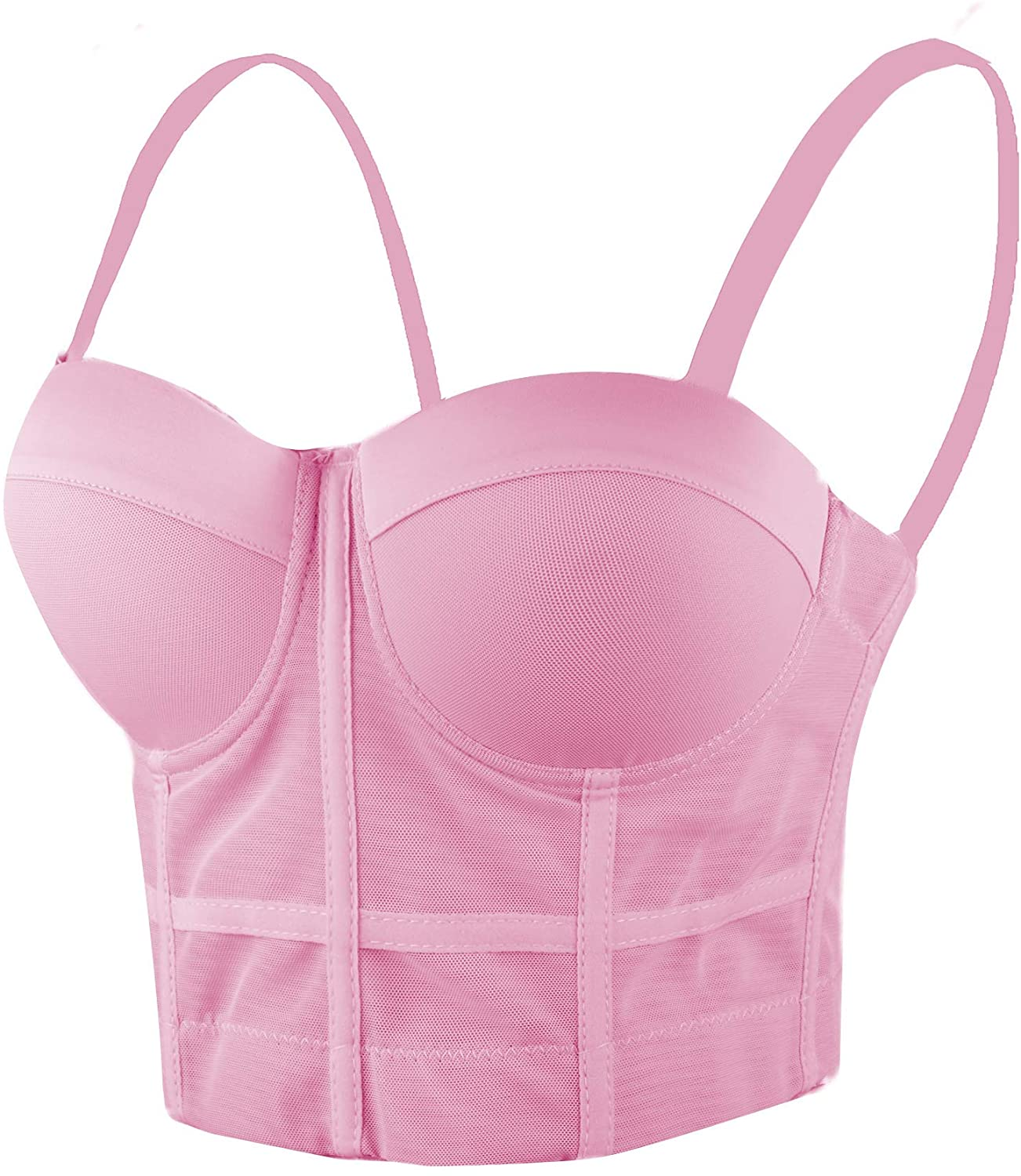 ELLACCI Women'S Mesh Bustier Crop Top Push up Corset Tops Bra Black Apparel & Accessories > Clothing > Underwear & Socks > Lingerie ELLACCI Pink Small 