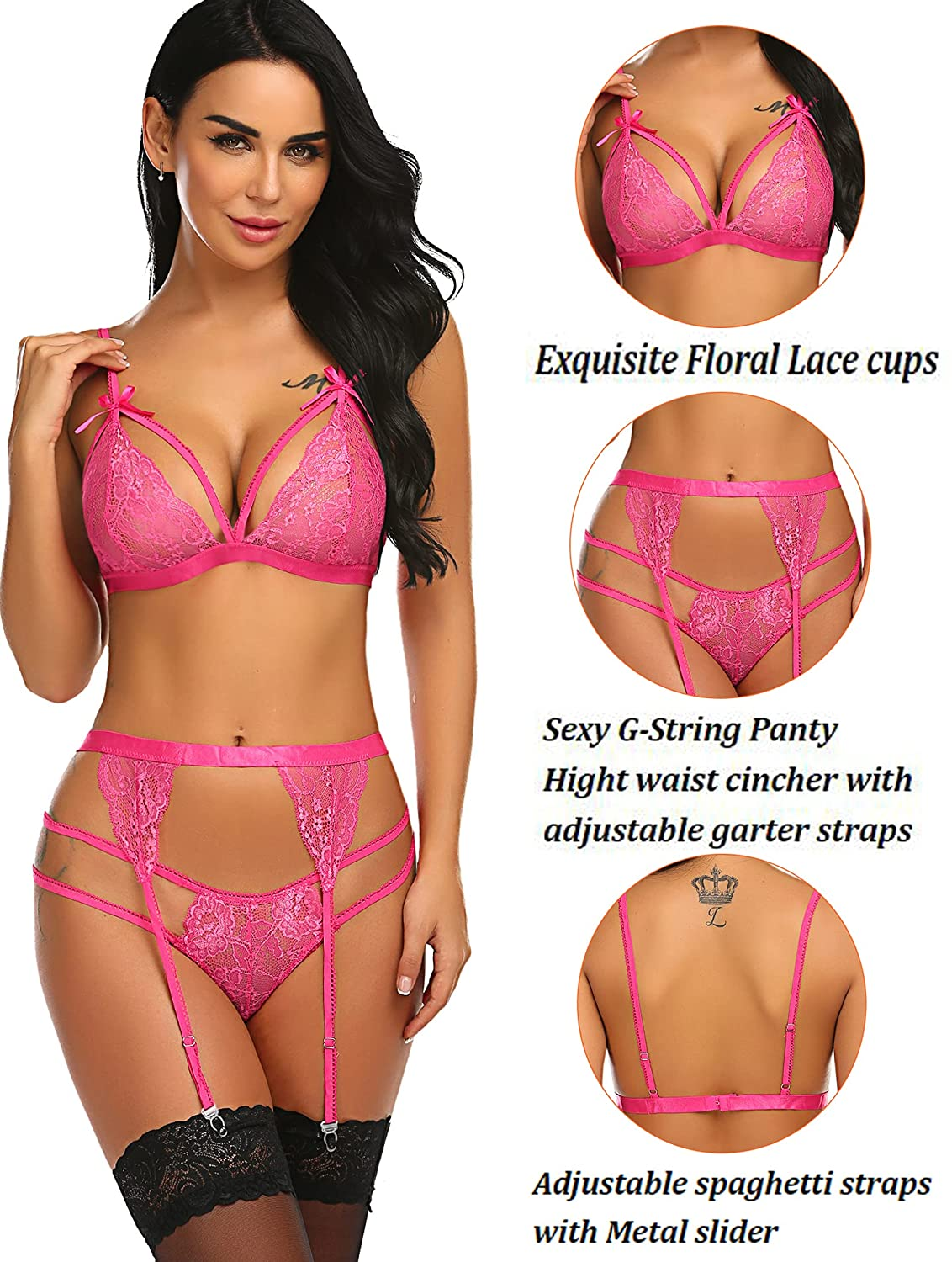 Avidlove Women Lingerie Set Lace Teddy Strap Babydoll Bodysuit with Garter Belts Apparel & Accessories > Clothing > Underwear & Socks > Lingerie Avidlove   