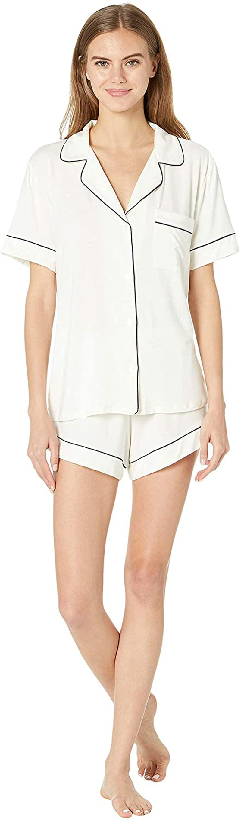 Eberjey Gisele Relaxed Women's Short PJ Set Apparel & Accessories > Clothing > Sleepwear & Loungewear > Pajamas Eberjey Ivory/Navy X-Small 
