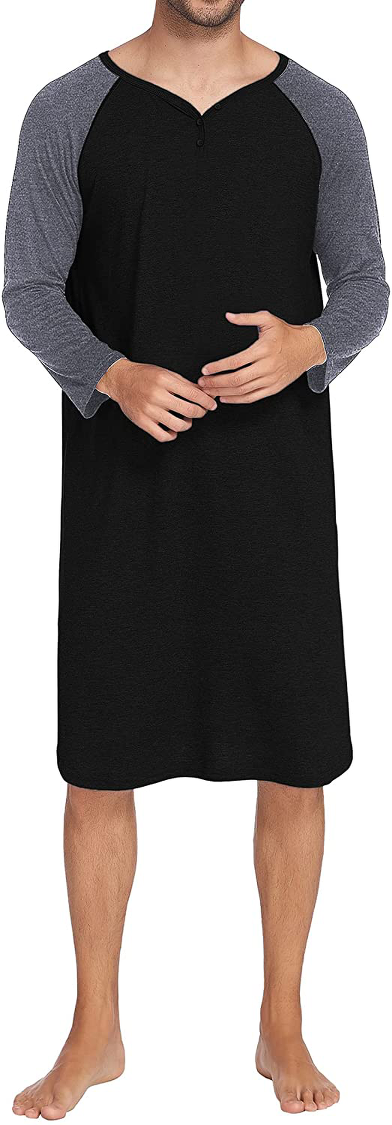 Ekouaer Sleepwear Men'S Nightshirt Casual Long Sleeve Pajamas Comfy Loose Long Henley Sleep Shirt S-XXL Apparel & Accessories > Clothing > Sleepwear & Loungewear > Nightgowns Kylie Max   