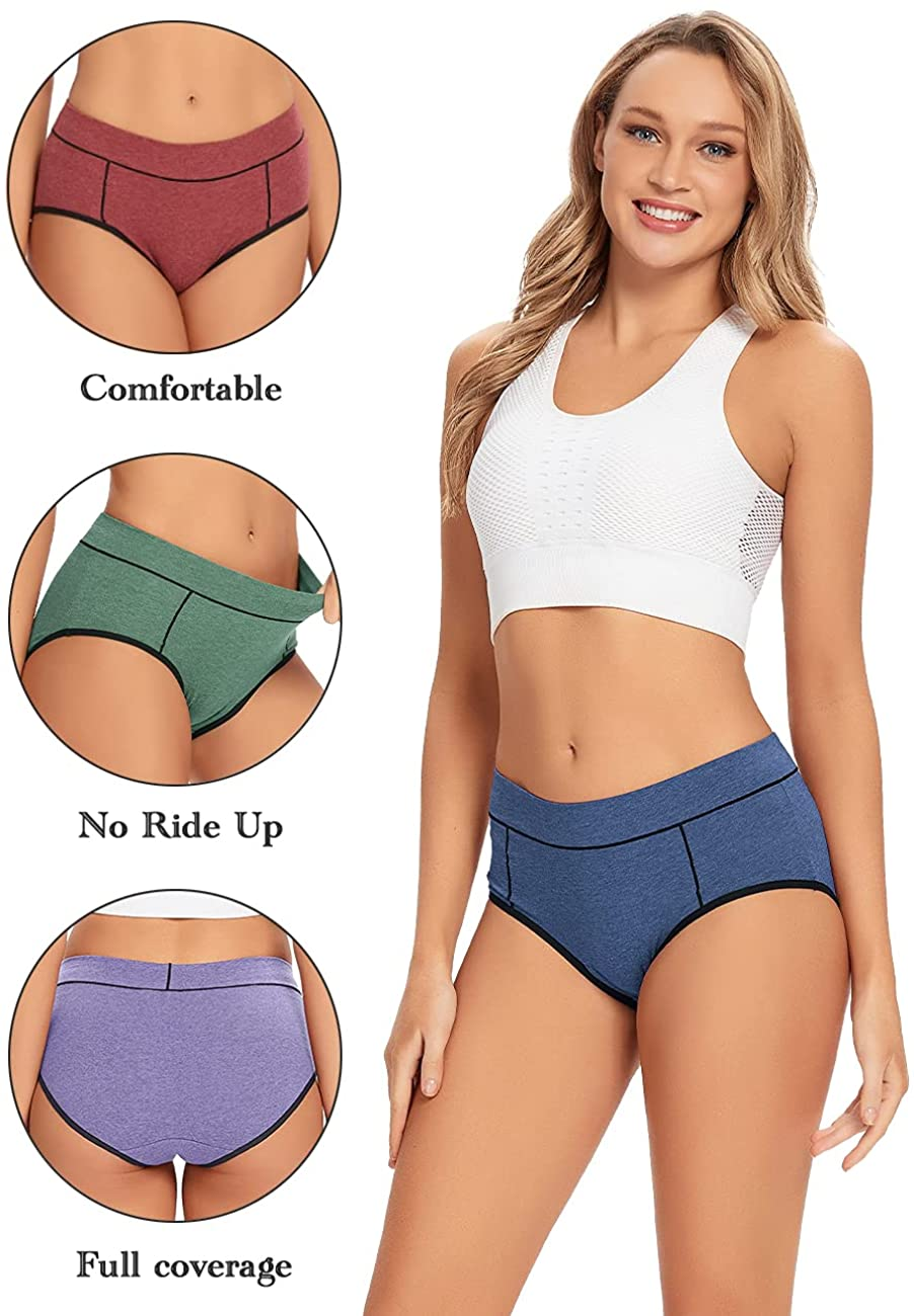 POKARLA Women'S Cotton Stretch Underwear Ladies Mid-High Waisted Briefs Panties 5-Pack Apparel & Accessories > Clothing > Underwear & Socks > Underwear POKARLA   