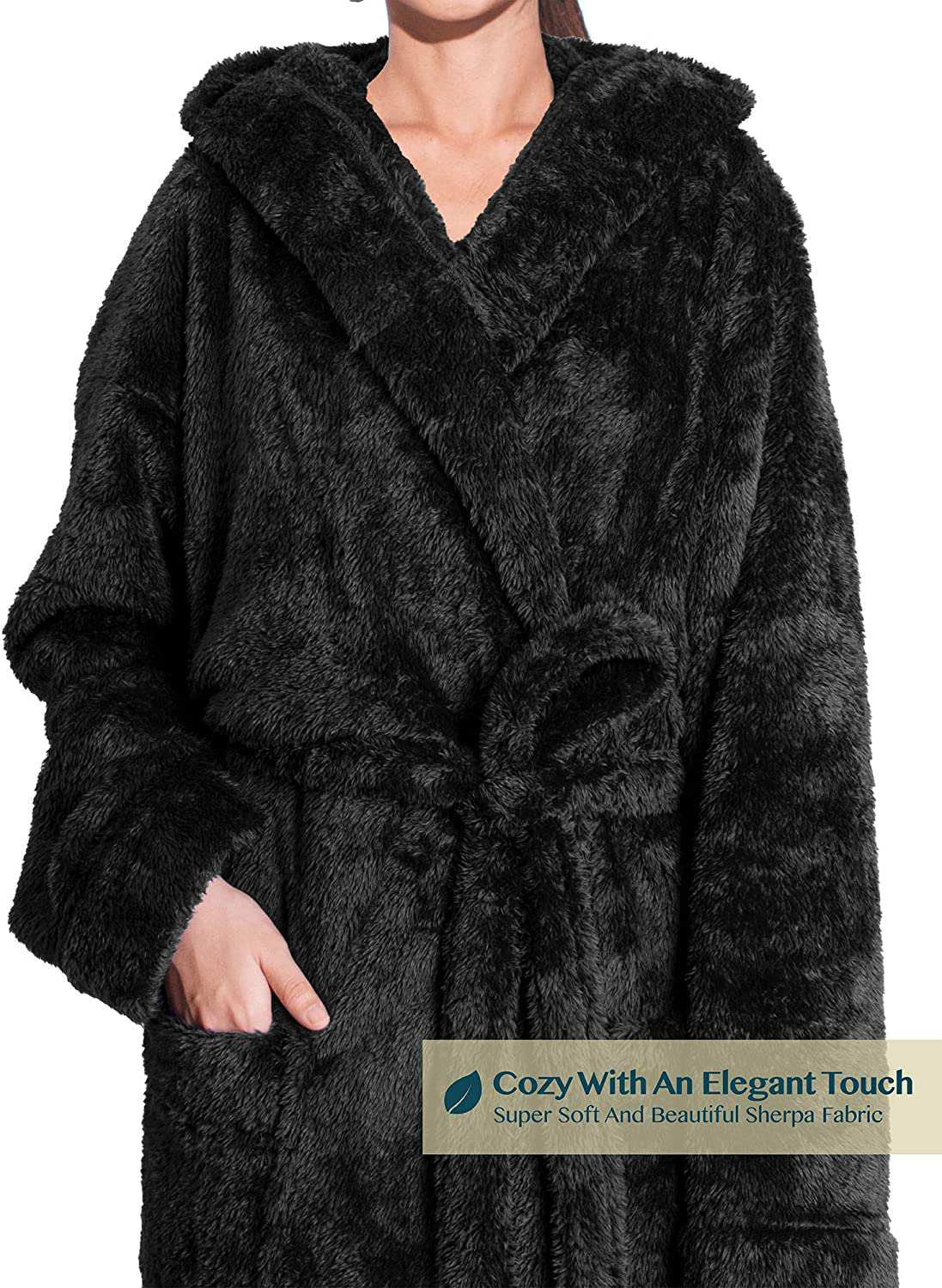 PAVILIA Women Hooded Plush Soft Robe | Fluffy Warm Fleece Sherpa Shaggy Bathrobe Apparel & Accessories > Clothing > Sleepwear & Loungewear > Robes Kylie Max   
