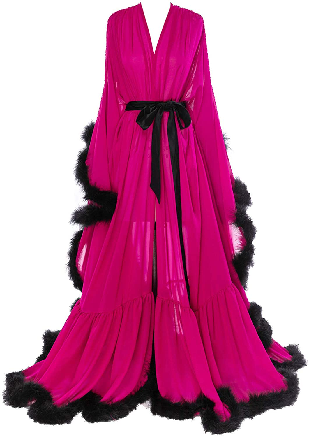 Molisa Women'S Sexy Feather Bridal Robe Long Wedding Scarf Illusion Bathrobe Sleepwear Lingerie Robe Nightgown Apparel & Accessories > Clothing > Sleepwear & Loungewear > Robes Molisa   