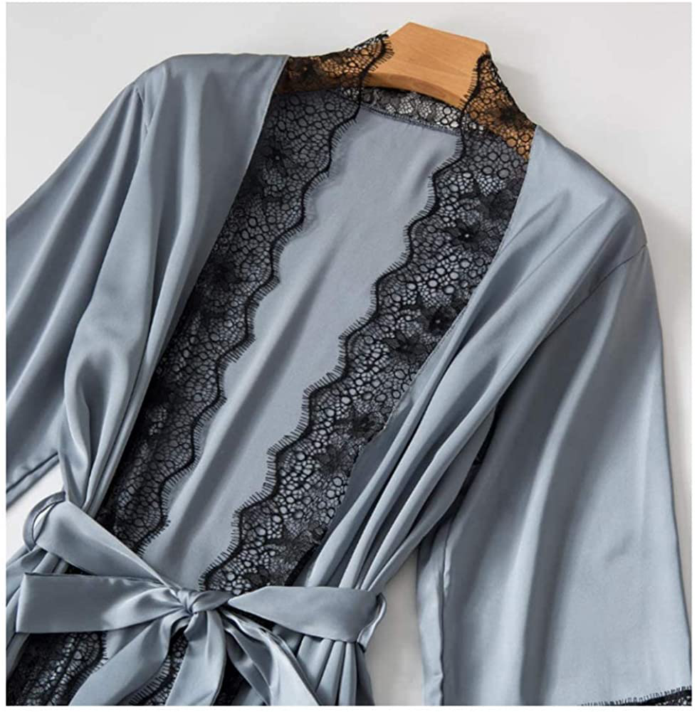 SAPJON Women'S 4Pcs Silk Satin Pajama Set Cami Top Nightgown Lace Sleepwear Robe Sets Sexy Nightdress with Chest Pads Apparel & Accessories > Clothing > Sleepwear & Loungewear Kylie Max   
