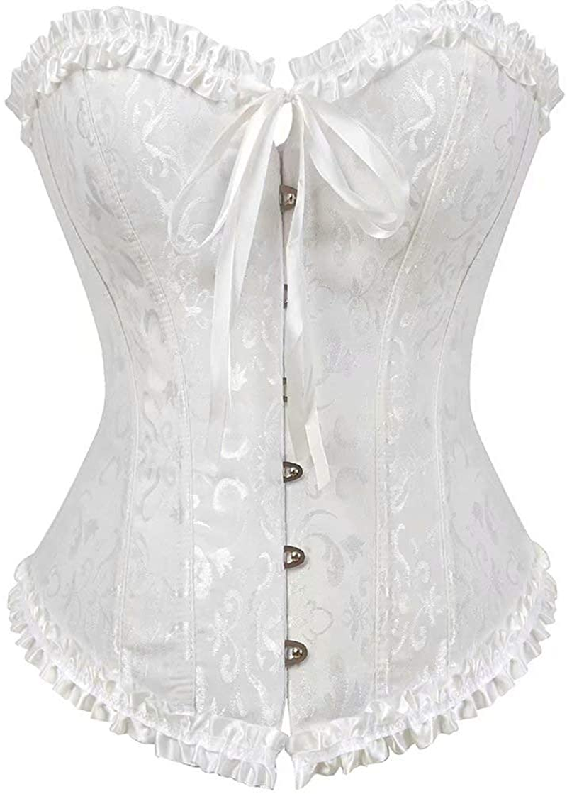 Corset Top Bustier Women'S Overbust Satin Floral Lace up Trim plus Size Bodyshaper Apparel & Accessories > Clothing > Underwear & Socks > Lingerie jutrisujo White 819 XX-Large 