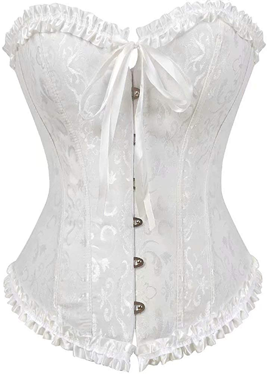 Corset Top Bustier Women'S Overbust Satin Floral Lace up Trim plus Size Bodyshaper Apparel & Accessories > Clothing > Underwear & Socks > Lingerie jutrisujo White 819 XX-Large 