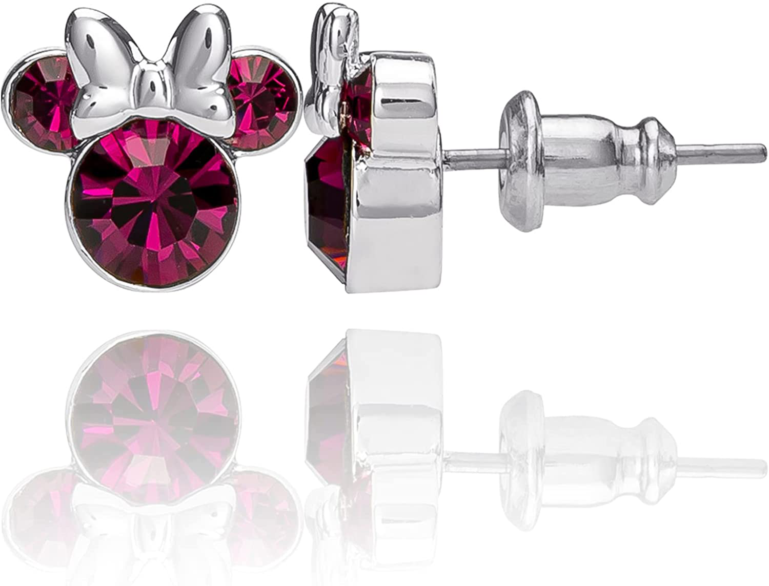 Disney Minnie Mouse Birthstone Jewelry, Silver Plated Crystal Stud Earrings for Women and Girls Arts & Entertainment > Party & Celebration > Gift Giving Disney February-Amethyst Crystal  