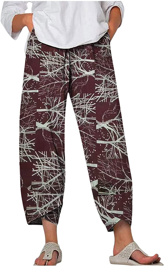 Burband Womens Floral Print Boho Yoga Pants Elephant Linen Harem Pants Wide Leg Work Trousers Palazzo Lounge Hippie Clothes Apparel & Accessories > Clothing > Underwear & Socks > Shapewear Burband   