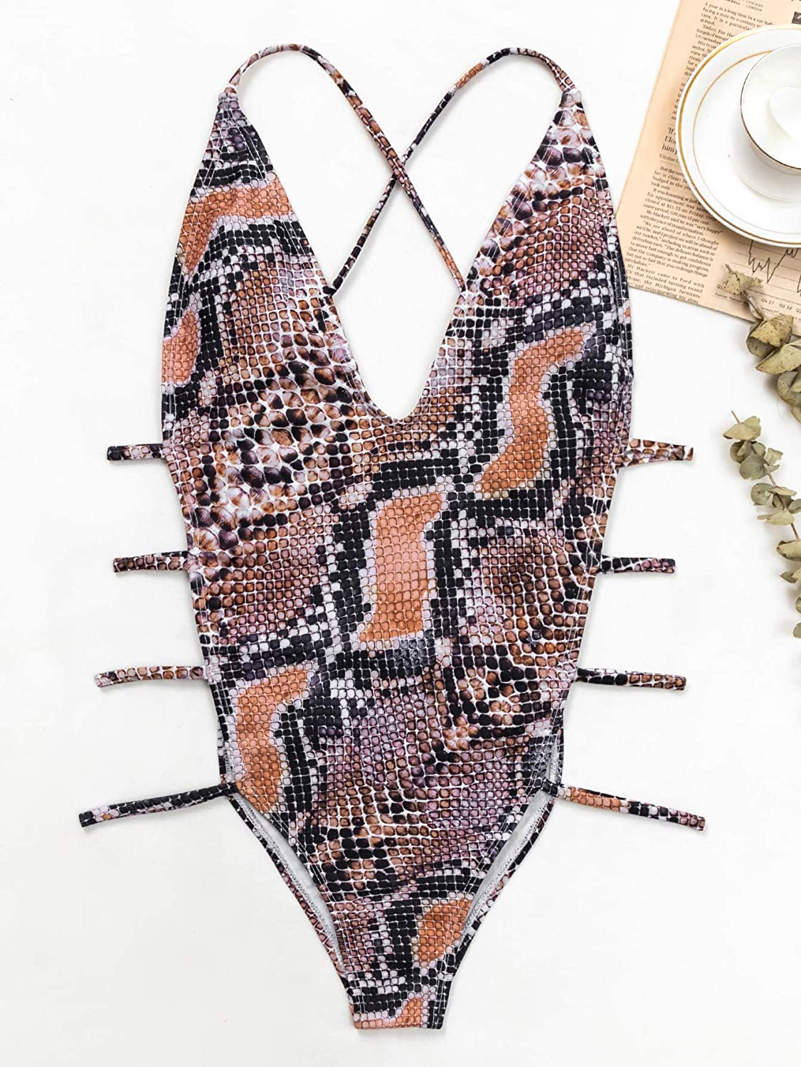 Shein Women'S Snakeskin Bathing Suit One Piece Swimsuit Strappy Bikini Swimwear Apparel & Accessories > Clothing > Swimwear Kylie Max   