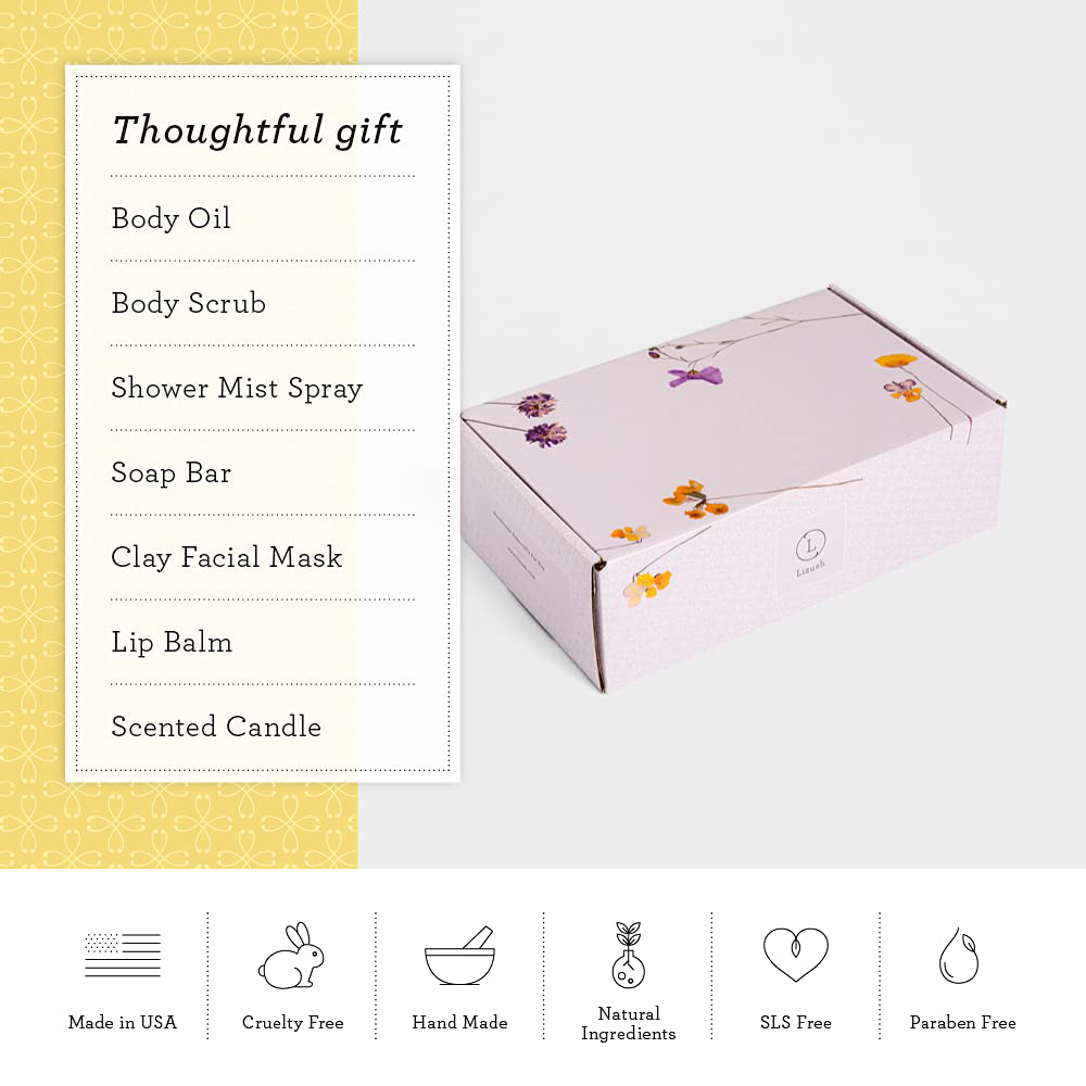 Spa Gift Set, Pampering Relaxing Box, Citrus Care Package for Women, Including 9 pc- Soap Bar, Facial Mask, Mist, Body Oil, Lip Balm, Cosmetic Bag, Scrub, Soy Candle & Sponge by Lizush. Arts & Entertainment > Party & Celebration > Gift Giving Lizush   