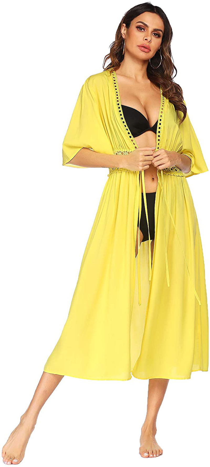 Ekouaer Women'S Swimwear Cover Ups Sexy Open Front Beach Bikini Swimsuit Kimono Cardigan Long Flowy Beachwear Apparel & Accessories > Clothing > Swimwear Kylie Max   