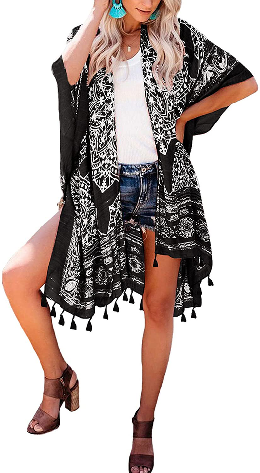 Dokotoo Womens 2022 Fashion Summer Print Kimono Casual Cardigans Loose Cover Ups Apparel & Accessories > Clothing > Swimwear Kylie Max   
