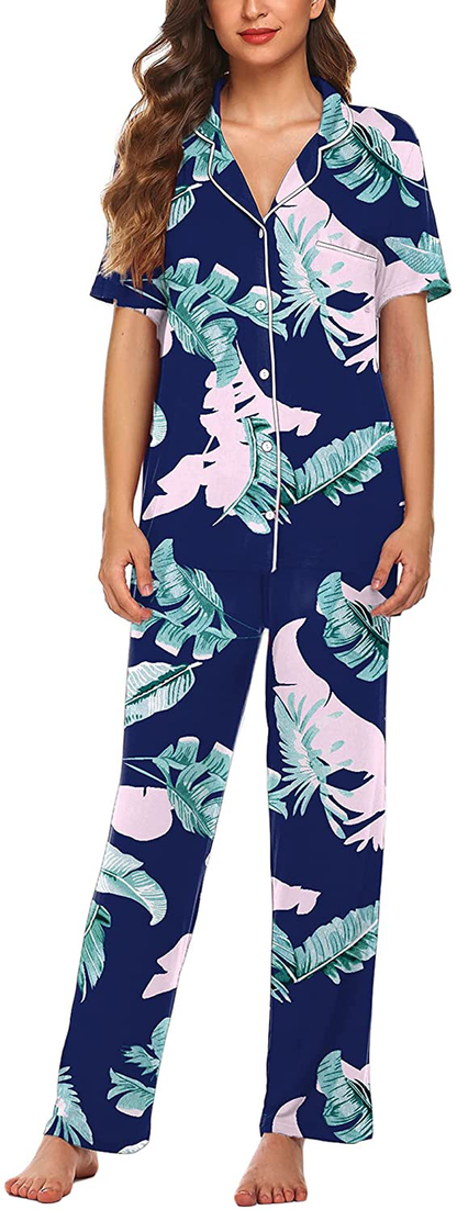 Avidlove Women Pajamas Set Notch Collar Soft Sleepwear Pjs Short Sleeve Button Down Nightwear with Long Pants Apparel & Accessories > Clothing > Sleepwear & Loungewear > Pajamas Avidlove   