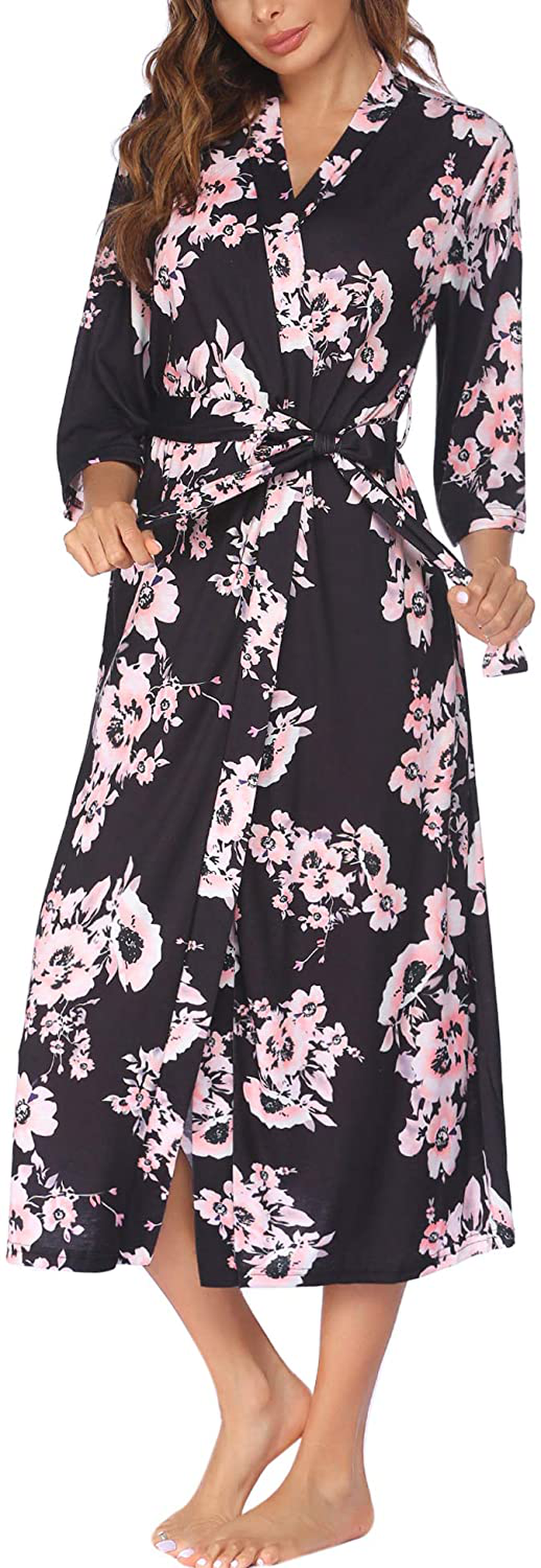 Ekouaer Womens Robes, Lightweight Cotton Robe Soft Sleepwear Ladies Loungewear Dressing Gown Long Bathrobe Apparel & Accessories > Clothing > Sleepwear & Loungewear > Robes Ekouaer Pat2 XX-Large 