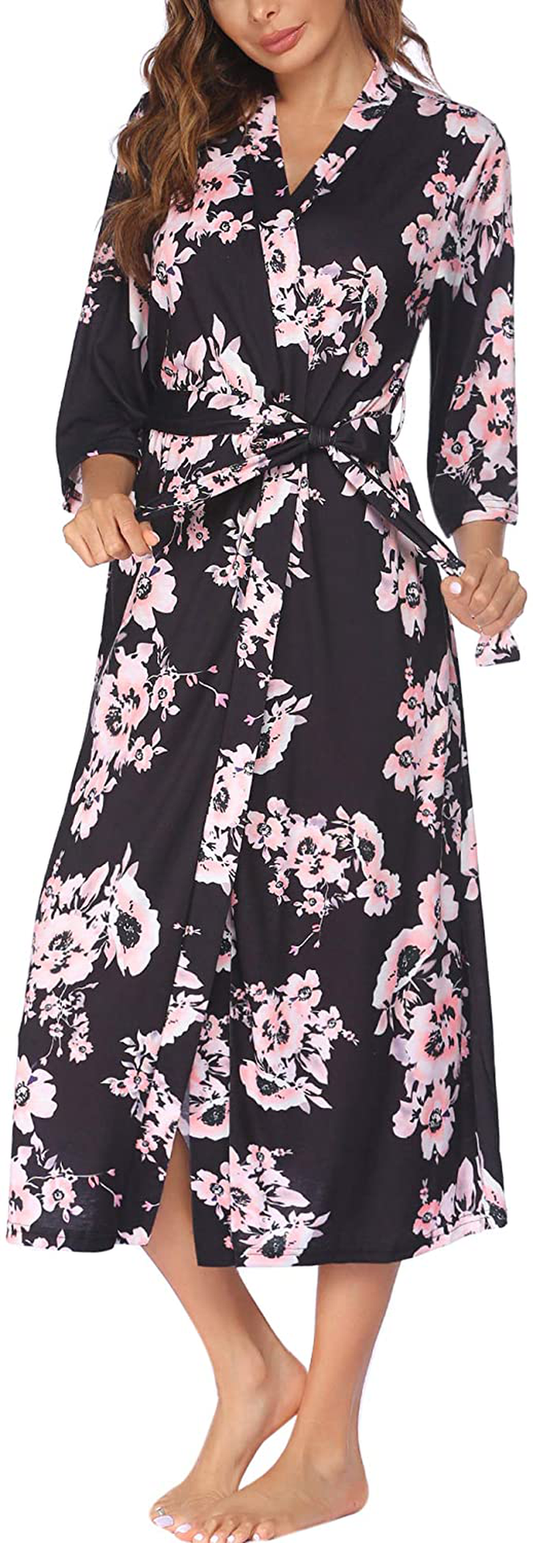 Ekouaer Womens Robes, Lightweight Cotton Robe Soft Sleepwear Ladies Loungewear Dressing Gown Long Bathrobe Apparel & Accessories > Clothing > Sleepwear & Loungewear > Robes Ekouaer Pat2 XX-Large 