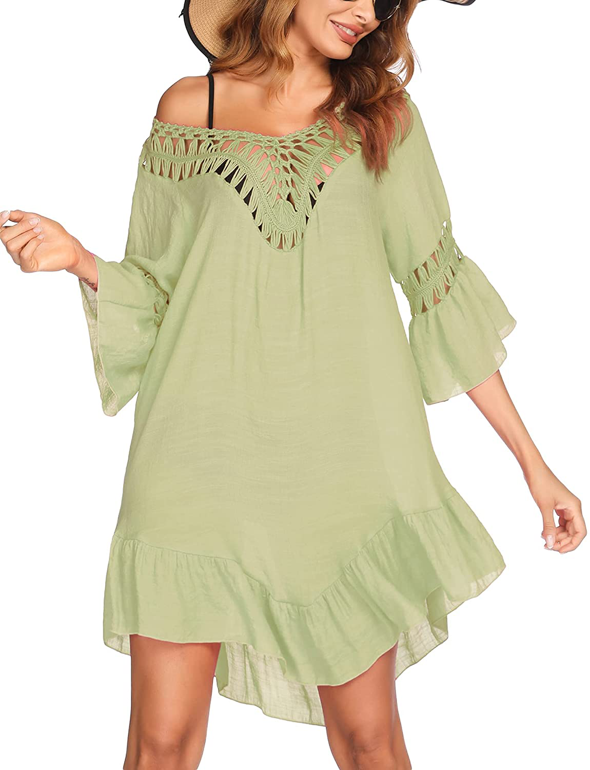Ekouaer Swimsuit Cover up Women Swimwear Bathing Suit Dress Sexy Bikini Beach Crochet Beachwear Tunic Top Summer Apparel & Accessories > Clothing > Swimwear Kylie Max   