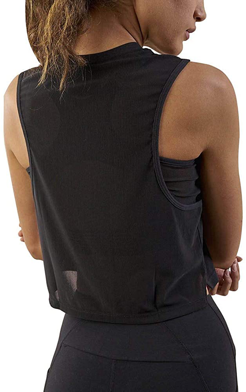Mippo Crop Top Workout Shirts for Women Cute Sheer Mesh Back Athletic Tanks Muscle Tee Apparel & Accessories > Clothing > Activewear Kylie Max   