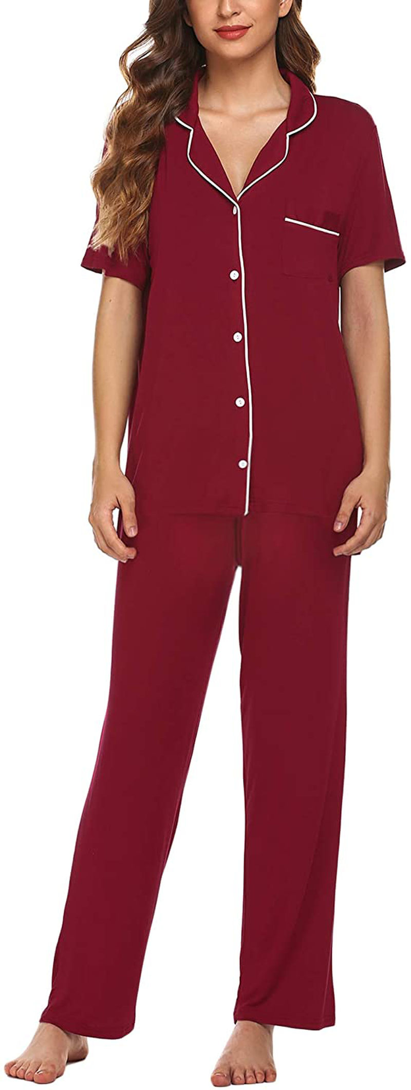 Avidlove Women Pajamas Set Notch Collar Soft Sleepwear Pjs Short Sleeve Button Down Nightwear with Long Pants Apparel & Accessories > Clothing > Sleepwear & Loungewear > Pajamas Avidlove   
