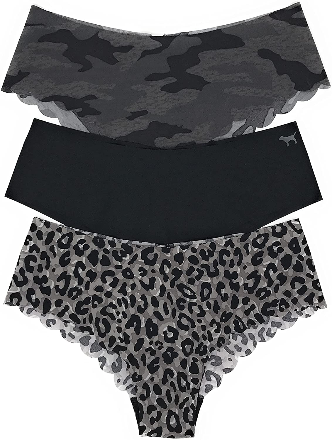 Victoria'S Secret Pink Cheekster Panty Set of 3 Apparel & Accessories > Clothing > Underwear & Socks > Underwear Victoria's Secret No Show Gray Camo / Black Solid / Gray Leo Medium 