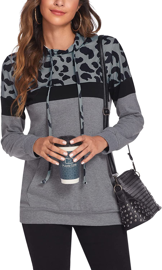 Bluetime Women Drawstring Pullover Hoodies Casual Long Sleeve Tops Color Block Sweatshirts with Pocket (S-XXL) Apparel & Accessories > Clothing > Activewear Kylie Max   