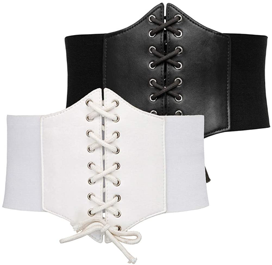 GRACE KARIN Womens Corset Belt Vintage Lace-Up Cinch Elastic Waist Belt Apparel & Accessories > Clothing Accessories > Belts GRACE KARIN Black & White Medium 