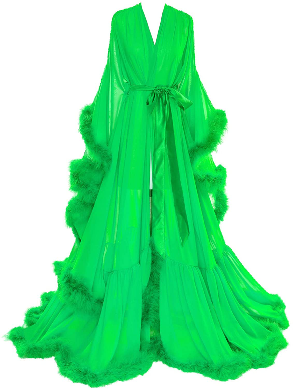 Molisa Women'S Sexy Feather Bridal Robe Long Wedding Scarf Illusion Bathrobe Sleepwear Lingerie Robe Nightgown Apparel & Accessories > Clothing > Sleepwear & Loungewear > Robes Molisa Green 3X-Large 