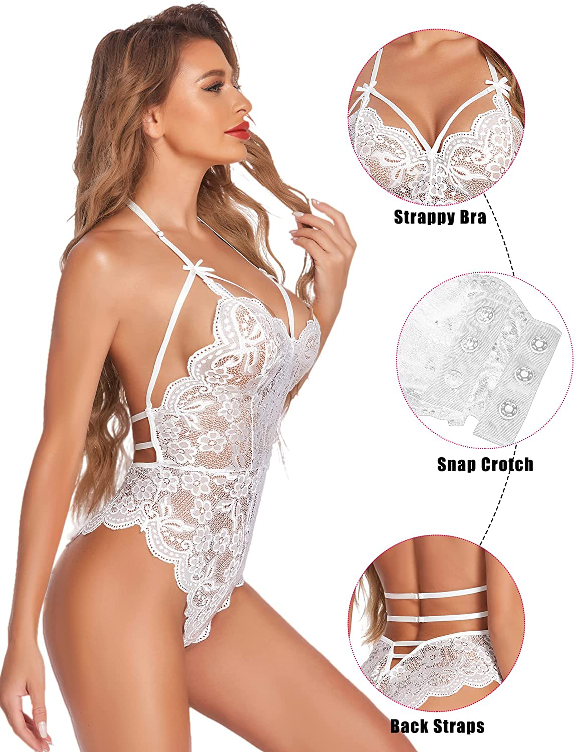 Avidlove Teddy Lingerie for Women Snap Crotch Lace Bodysuit Strappy One Piece Babydoll Apparel & Accessories > Clothing > Underwear & Socks > Lingerie Avidlove   