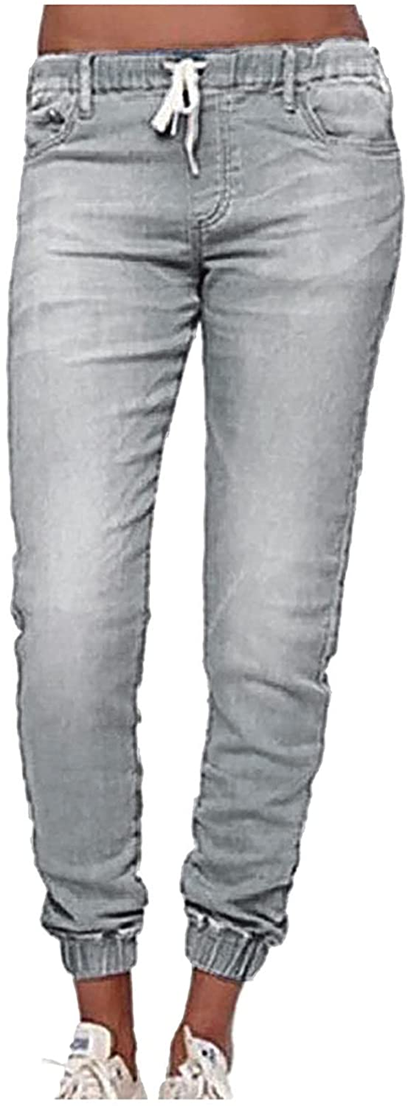 Burband Womens Jeans Drawstring Elastic Waist Sweatpants Active Wear Jogger Pants Sports Lounge Pants with Pockets Apparel & Accessories > Clothing > Underwear & Socks > Shapewear Burband Light Blue Large 