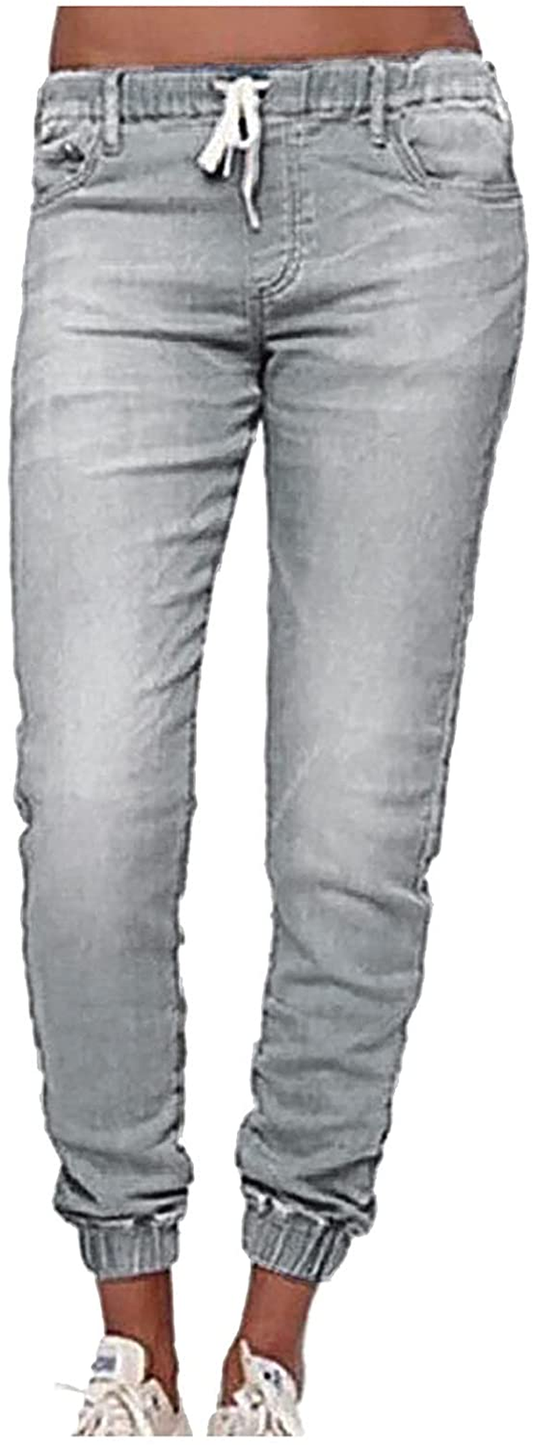 Burband Womens Jeans Drawstring Elastic Waist Sweatpants Active Wear Jogger Pants Sports Lounge Pants with Pockets Apparel & Accessories > Clothing > Underwear & Socks > Shapewear Burband Light Blue Large 