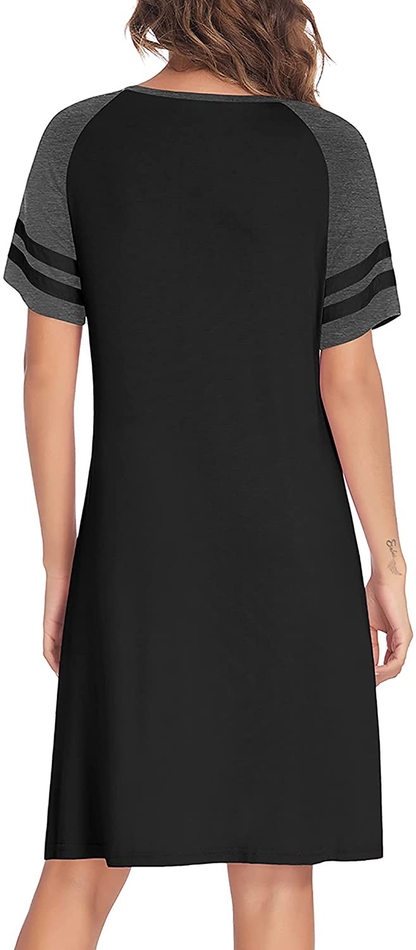 Hotouch Nightshirts Womens Nightgowns Raglan Striped Short Sleeve Sleepwear Comfy Sleepshirt S-XXL Apparel & Accessories > Clothing > Sleepwear & Loungewear > Nightgowns Kylie Max   