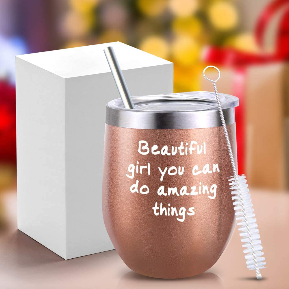 Inspirational Gifts, Inspirational Gift for Girl, Inspirational gift for Women, Beautiful Girl You Can Do Amazing Things Birthday Wine Gifts Ideas for Women Girl, 12oz Insulated Wine Tumbler with Lid Arts & Entertainment > Party & Celebration > Gift Giving ShangTianFeng   