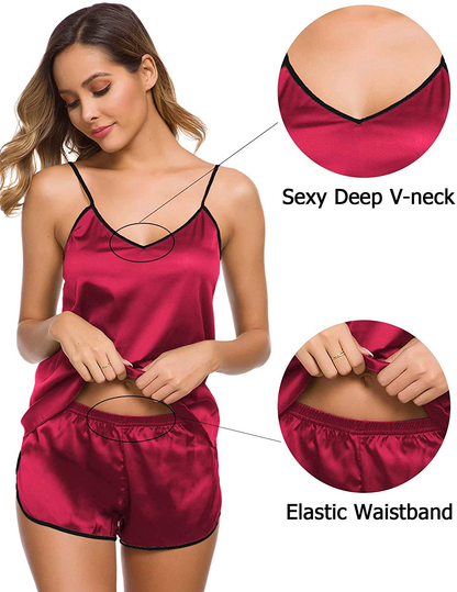 SWOMOG Womens Silk Satin Pajamas Set Sexy Lingerie Sleepwear Cami Shorts Set Nightwear Apparel & Accessories > Clothing > Sleepwear & Loungewear Kylie Max   