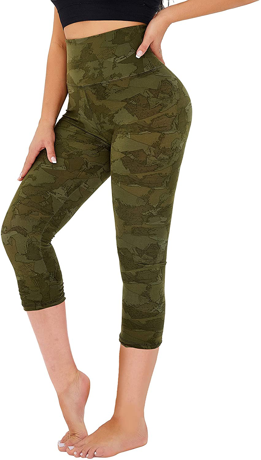 GAYHAY High Waisted Capri Leggings for Women - Soft Slim Tummy Control - Exercise Pants for Running Cycling Yoga Workout Apparel & Accessories > Clothing > Activewear Gayhay Army Green Splinter Camo Small-Medium 